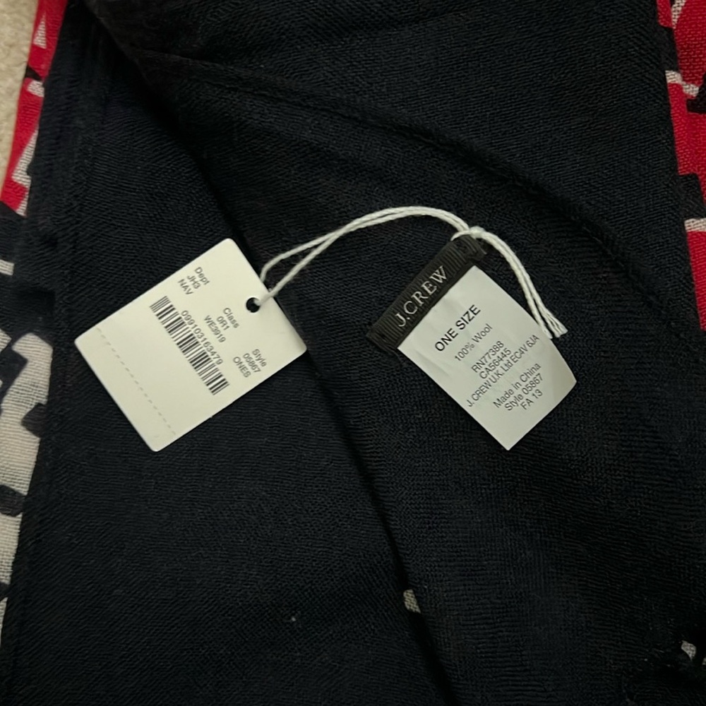 J.Crew wool scarf wrap navy blue and red